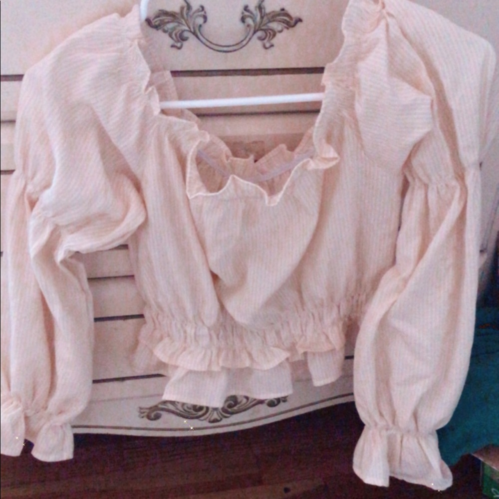 Light yellow and white thin stripe blouse